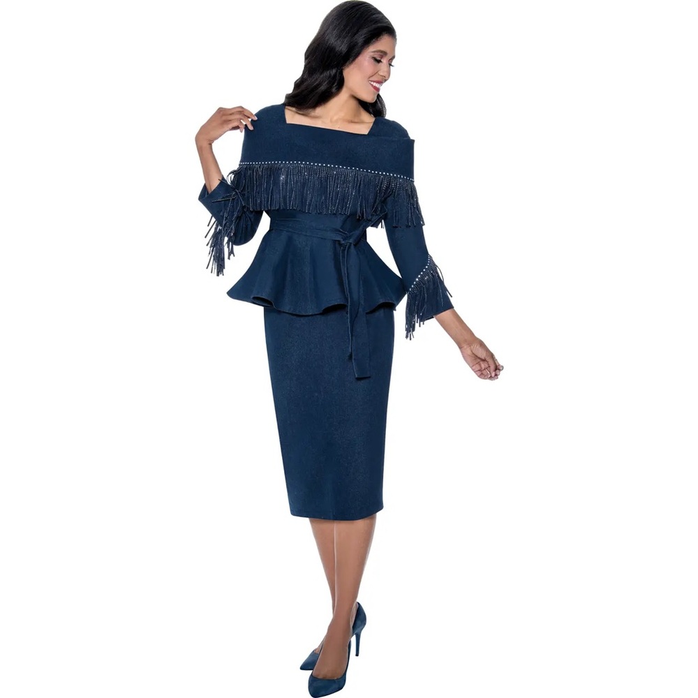 Elegant Navy Fringe Skirt Set By Devine Sport